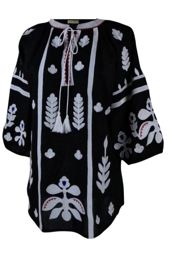 Bluza traditionala, neagra, dama B2 negru mahon/rosu