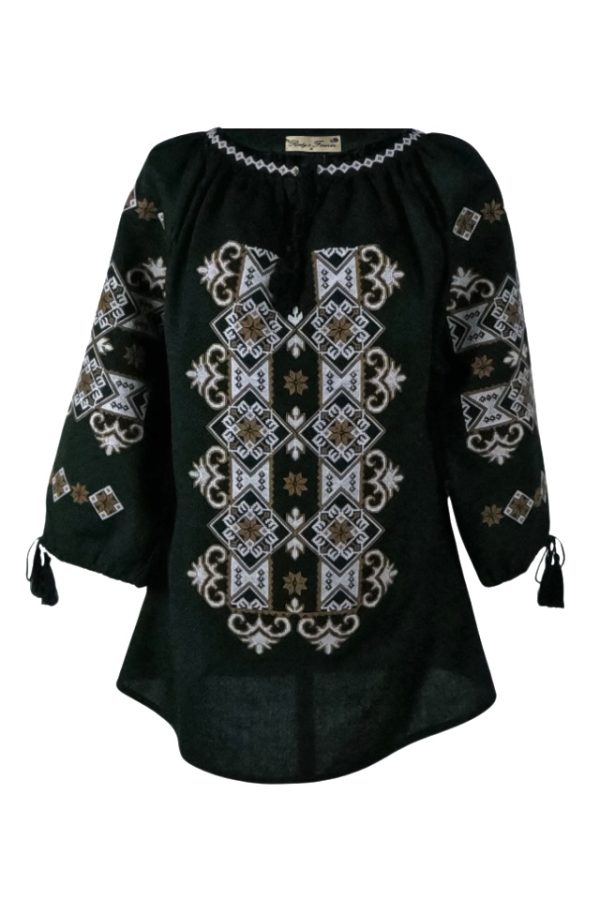 Bluza traditionala verde, dama B2, verde/maro