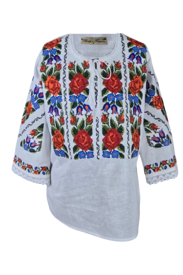 Ie dama albă cu broderie, B23, alb/portocaliu