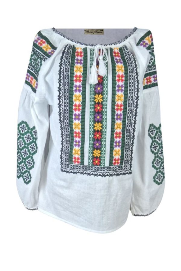 Ie dama alba cu broderie D24, alb pur/mov
