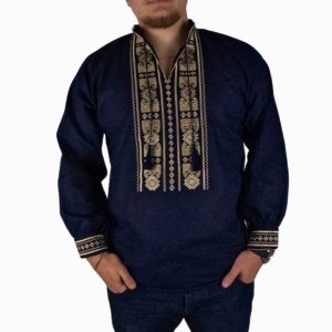 Ie barbati albastra cu broderie, BB24, albastru/bej