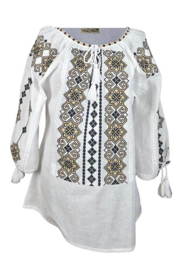 Ie alba cu broderie, 024, alb crystal/bej