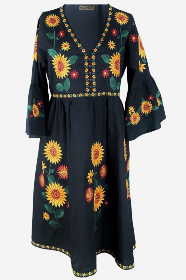 Rochie traditionala neagra, dama R24, negru/galben