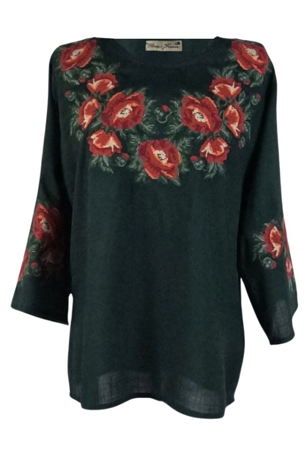 Bluza tradiitonala dama verde, R24D, verde/rosu