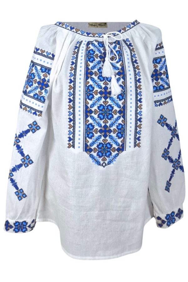 Ie dama alba cu broderie, 024, alb/albastru