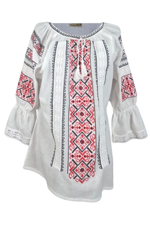Ie dama alba cu broderie, 024, alb pur/rosu