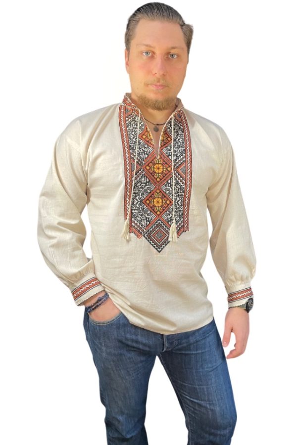 Ie barbati bej cu broderie, RBN 24, bej natural/maro