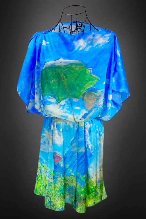 Rochie tip poncho, dama FU, albastru/verde, one size
