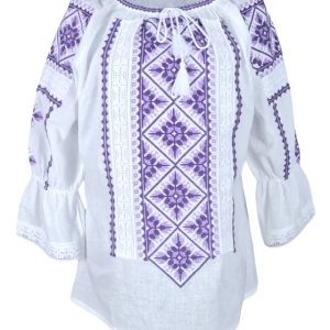 Ie dama alba cu broderie, RDB2, alb/mov