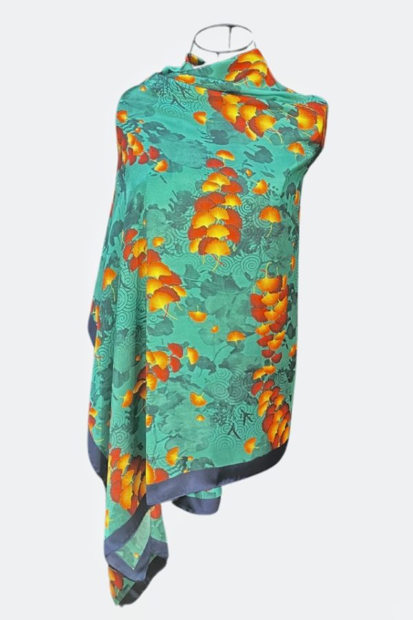 Esarfa matase, dama, 24E, verde moss/albastru