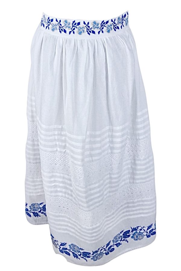 Fusta traditionala alba, dama, R24F, alb/albastru