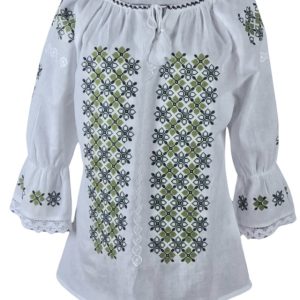 Ie dama alba cu broderie, B23, alb trandafir/verde
