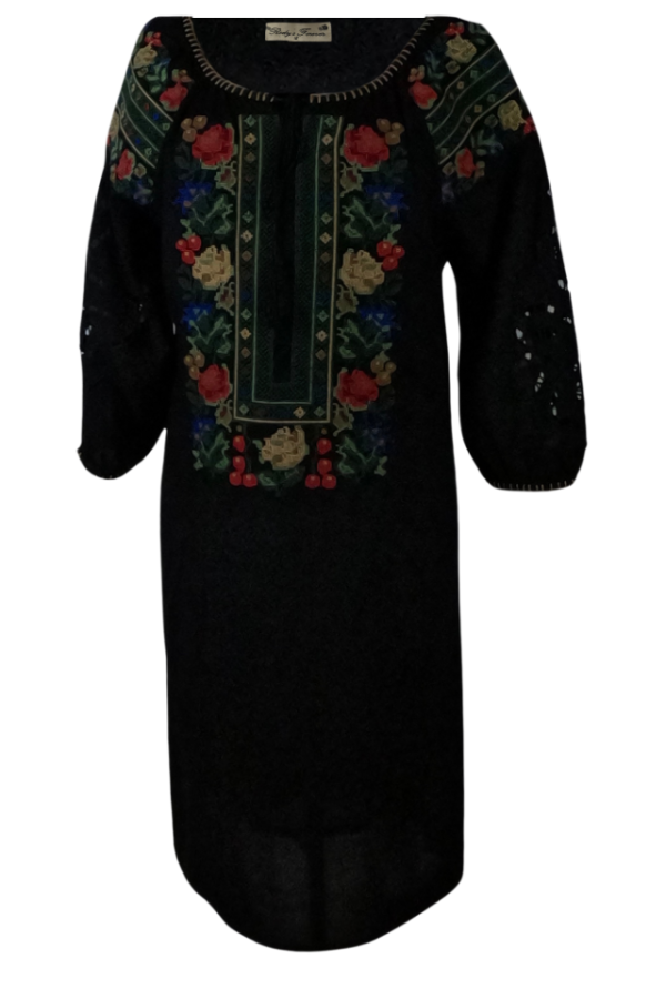 Rochie traditionala neagra, dama, R24, negru/albastru
