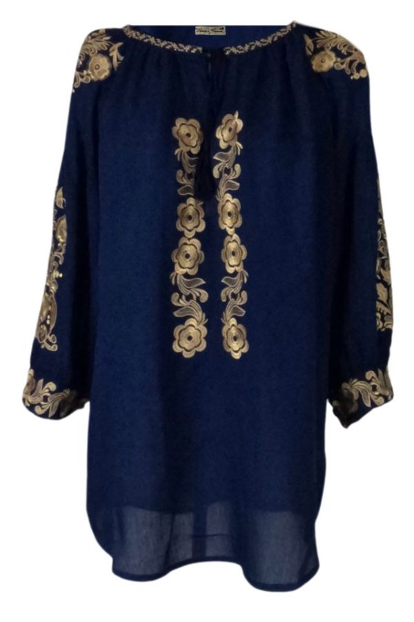 Bluza traditionala dama bleumarin, DEC, bleumarin/auriu
