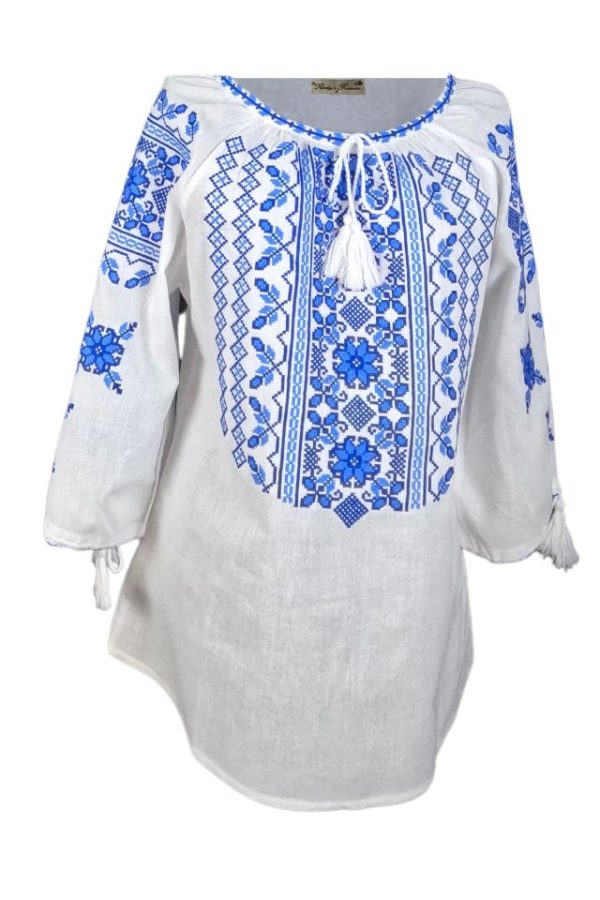 Ie dama alba cu broderie, 024, alb/albastru deschis