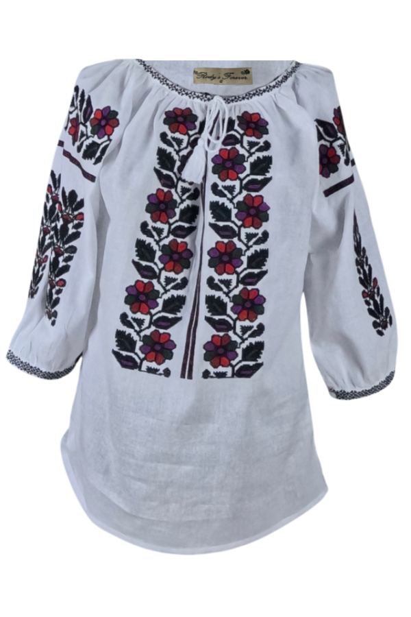 Ie dama albă cu broderie, B23, alb/mov