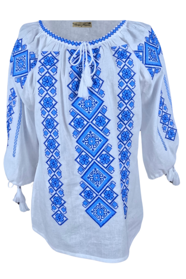 Ie dama alba cu broderie, RD24, alb/albastru