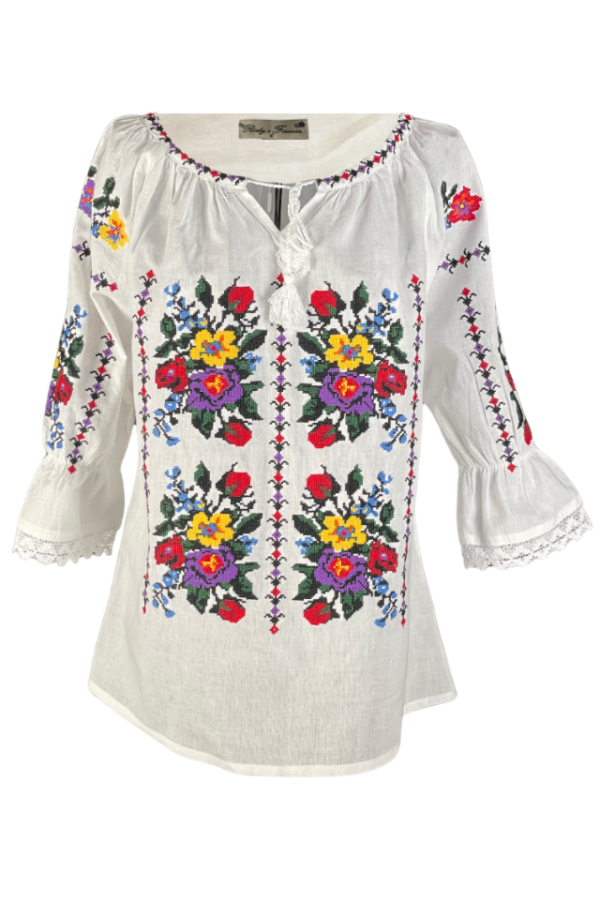 Ie dama alba cu broderie, R46, alb/mov