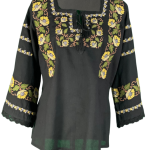Bluza traditionala neagra, dama B23, negru/galben