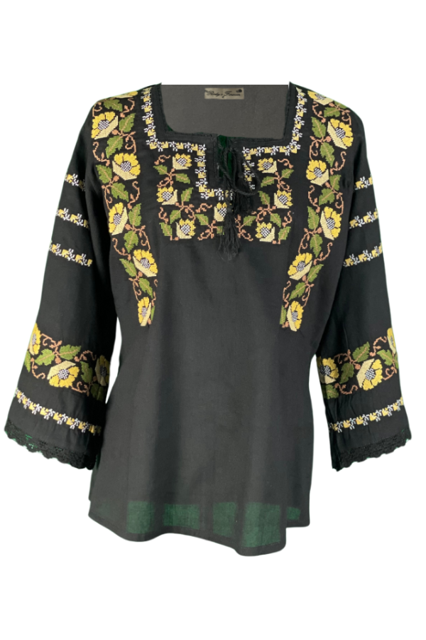 Bluza traditionala neagra, dama B23, negru/galben