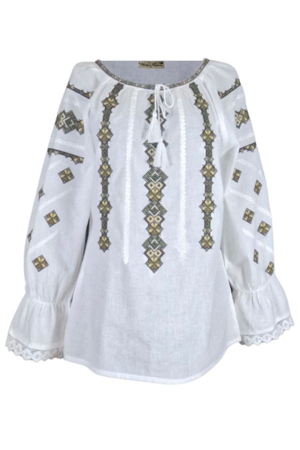 Ie dama alba cu broderie, 124, alb/maro inchis