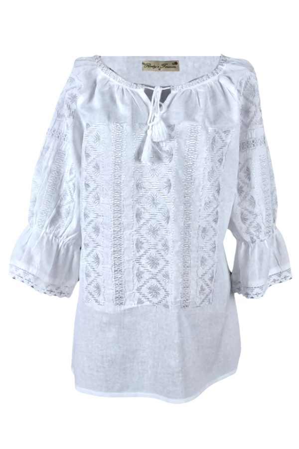 Ie dama albă cu broderie, B23, alb/argintiu