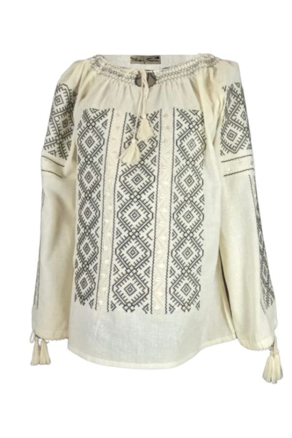 Bluza traditionala crem, dama 124, crem/negru