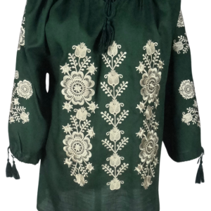 Bluza traditionala verde, cu broderie, R222, verde/auriu