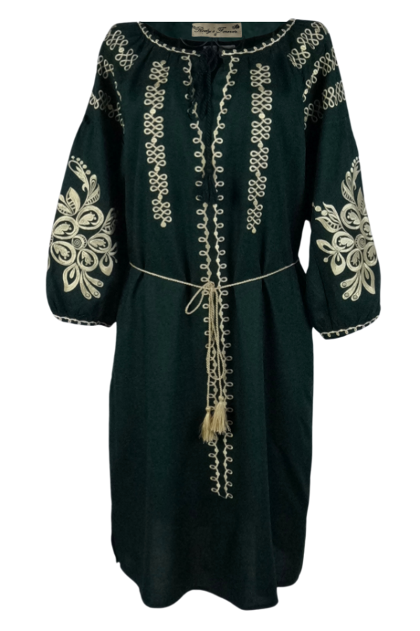 Rochie traditionala dama verdel RDF, verde/auriu
