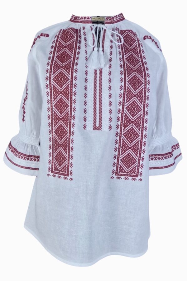 Ie dama alba cu broderie, R24, alb/visiniu