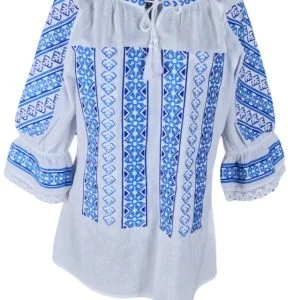 Ie dama alba cu broderie, R24, alb cocos/albastru cosmic