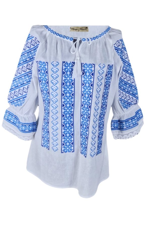 Ie dama alba cu broderie, R24, alb cocos/albastru cosmic