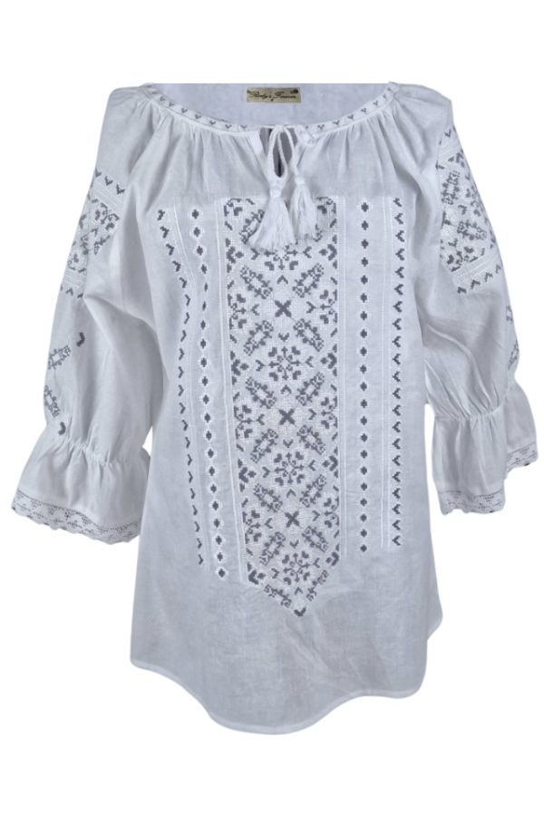 Ie dama alba cu broderie, RD24, alb/gri