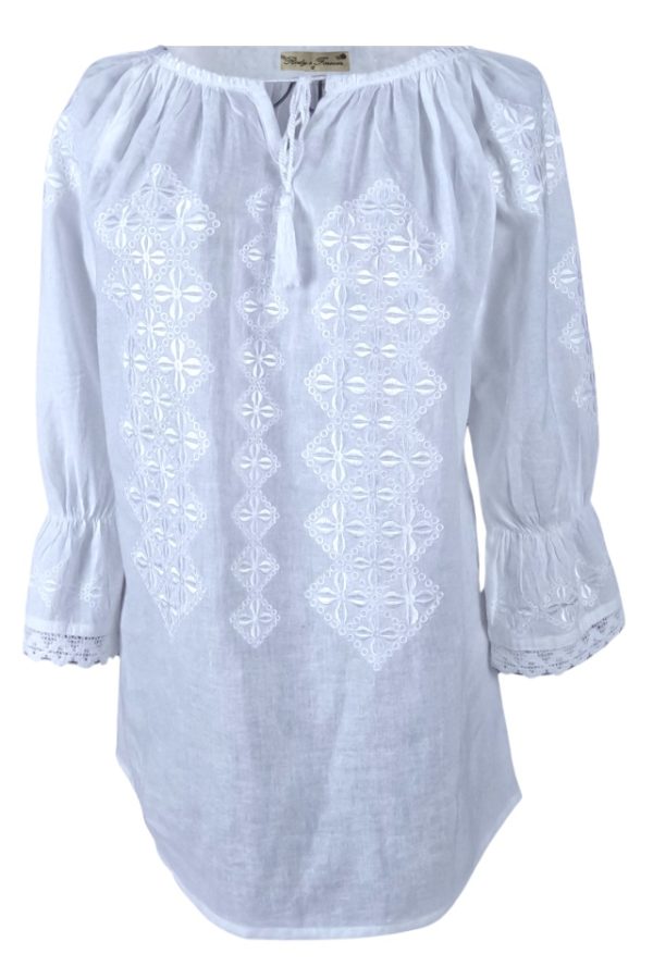 Ie dama alba cu broderie, RD24, alb crystal