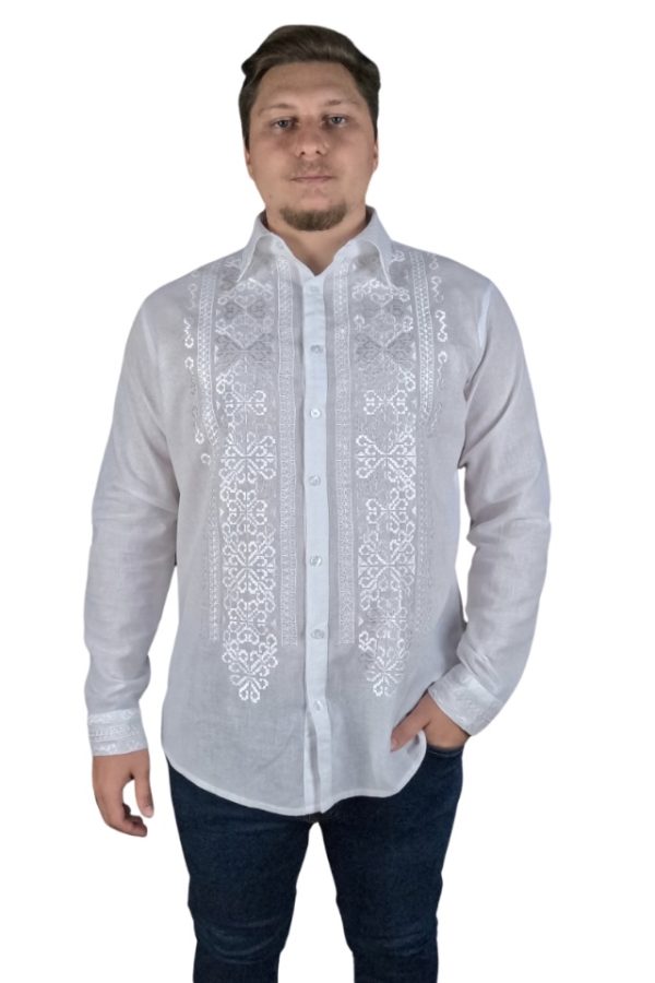 Ie barbati alba cu broderie, BR 24, alb crystal