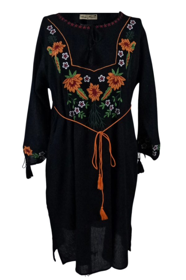 Rochie traditionala neagra dama R, negru mahon/portocaliu