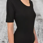 Body cu Mâneca Scurtă și Decolteu Rotund din Bumbac Elastic