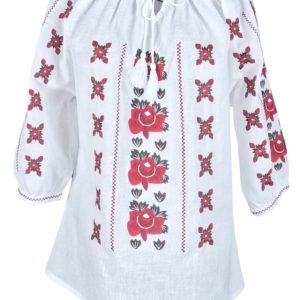 Ie dama alba cu broderie, R2, alb pur/rosu bordo