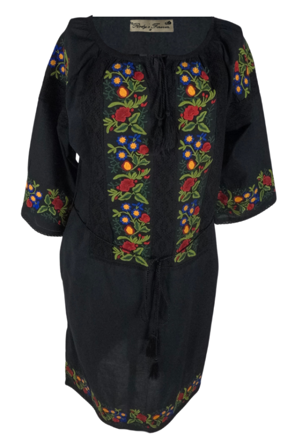 Rochie traditionala neagra, dama R, negru/rosu