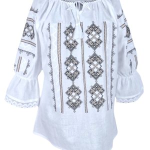 Ie dama alba cu broderie, R2, alb creta/bej safari