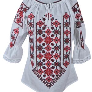 Ie dama alba cu broderie, B23 alb aprins/rosu capsuna