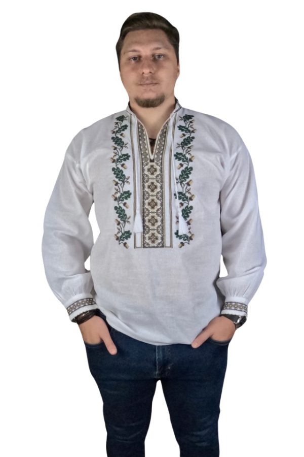 Ie barbati alba, cu broderie, RB 24, alb/verde