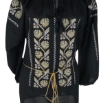 Bluza traditionala neagra cu broderie, B23, negru/alb