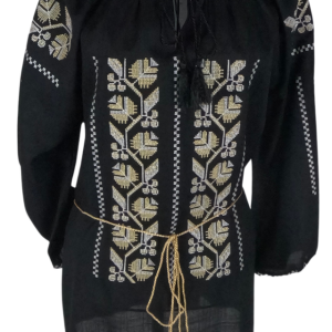 Bluza traditionala neagra cu broderie, B23, negru/alb