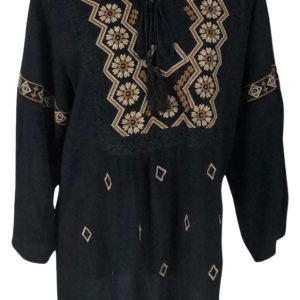 Bluza traditionala neagra cu broderie, RDB2, negru/maro