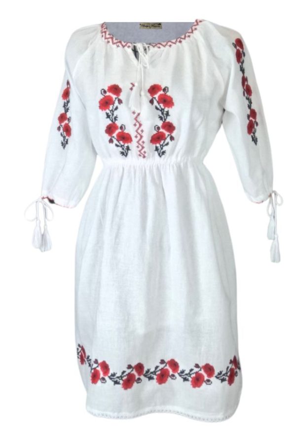 Rochie fete cu model traditional, alb/negru