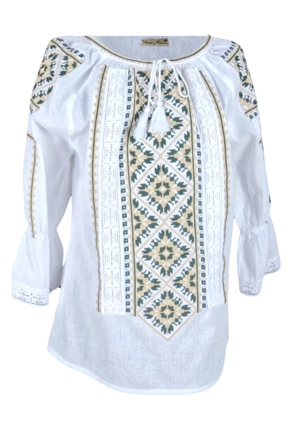 Ie dama alba cu broderie, RDB2, alb pur/verde