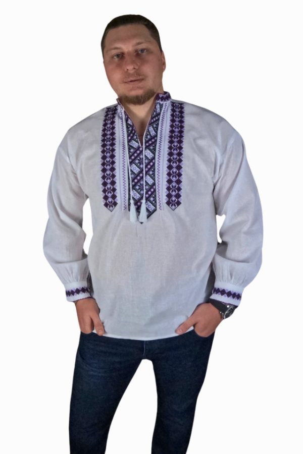 Ie barbati alba cu broderie, BB24, alb/mov