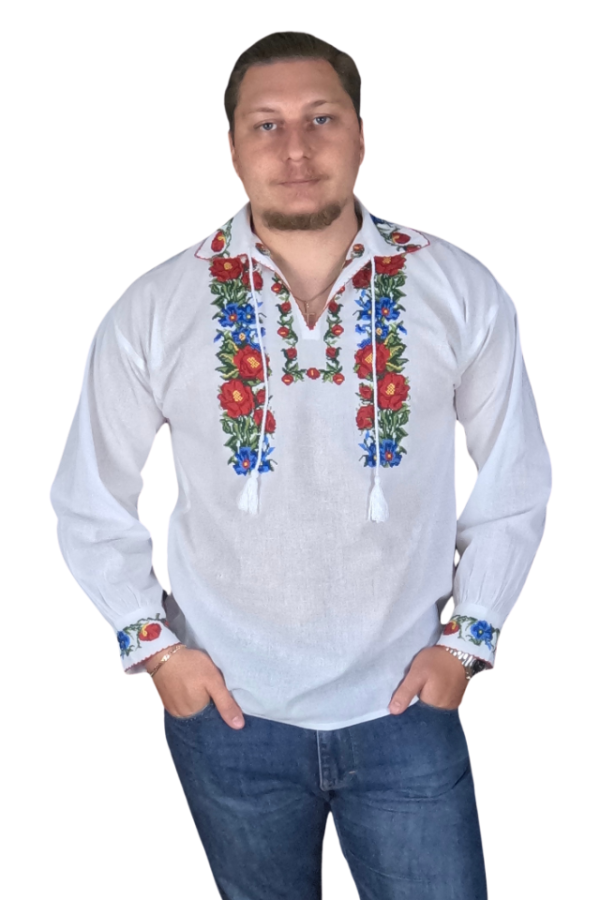Ie barbati alba cu broderie, RB24, alb cocos/galben