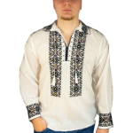 Ie barbati alba, cu broderie, RB 187, alb/maro cafeniu